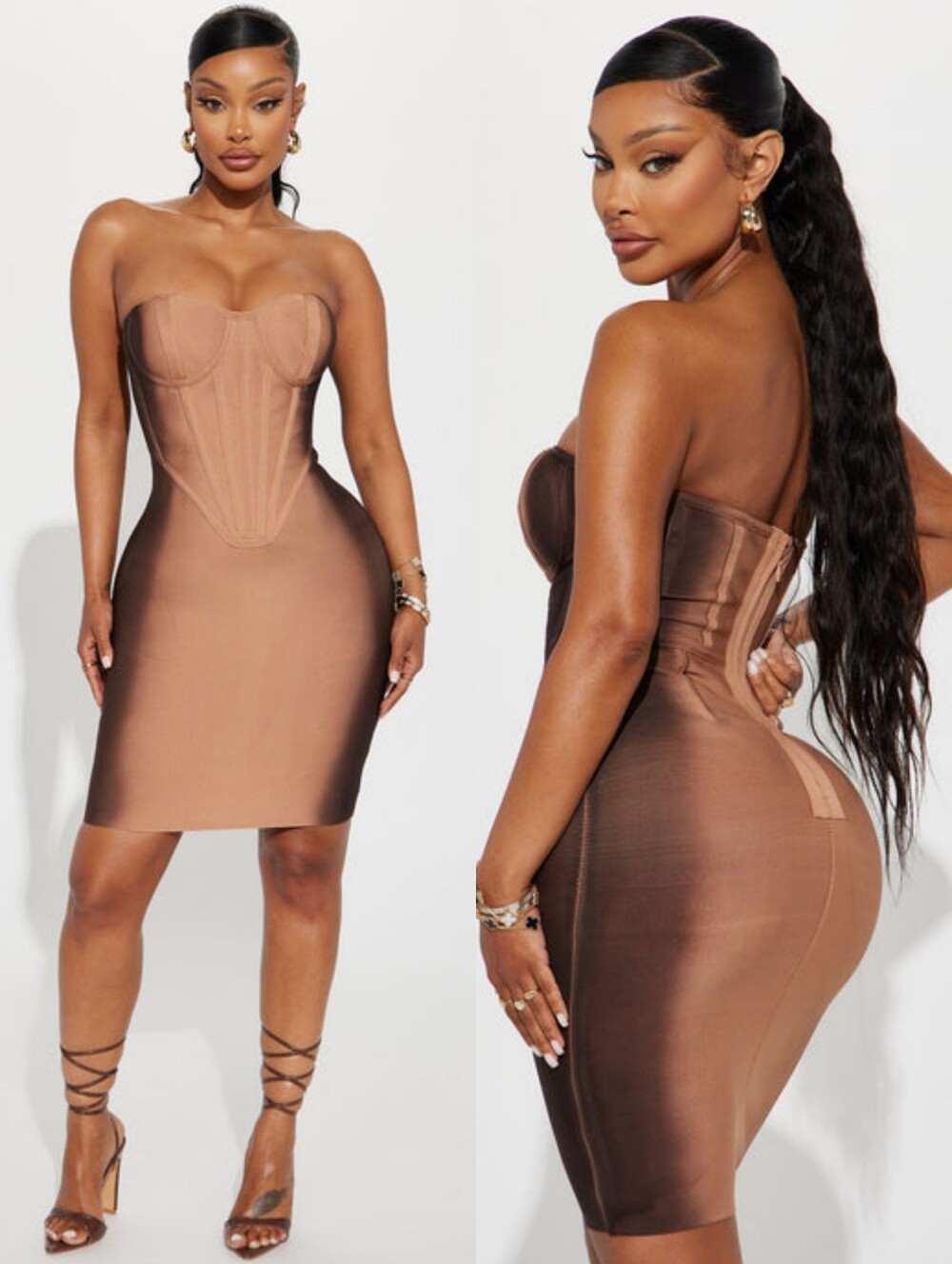 FASHION NOVA | Fade Away Bandage Mini Dress - Brown/combo - Picture 4 of 6
